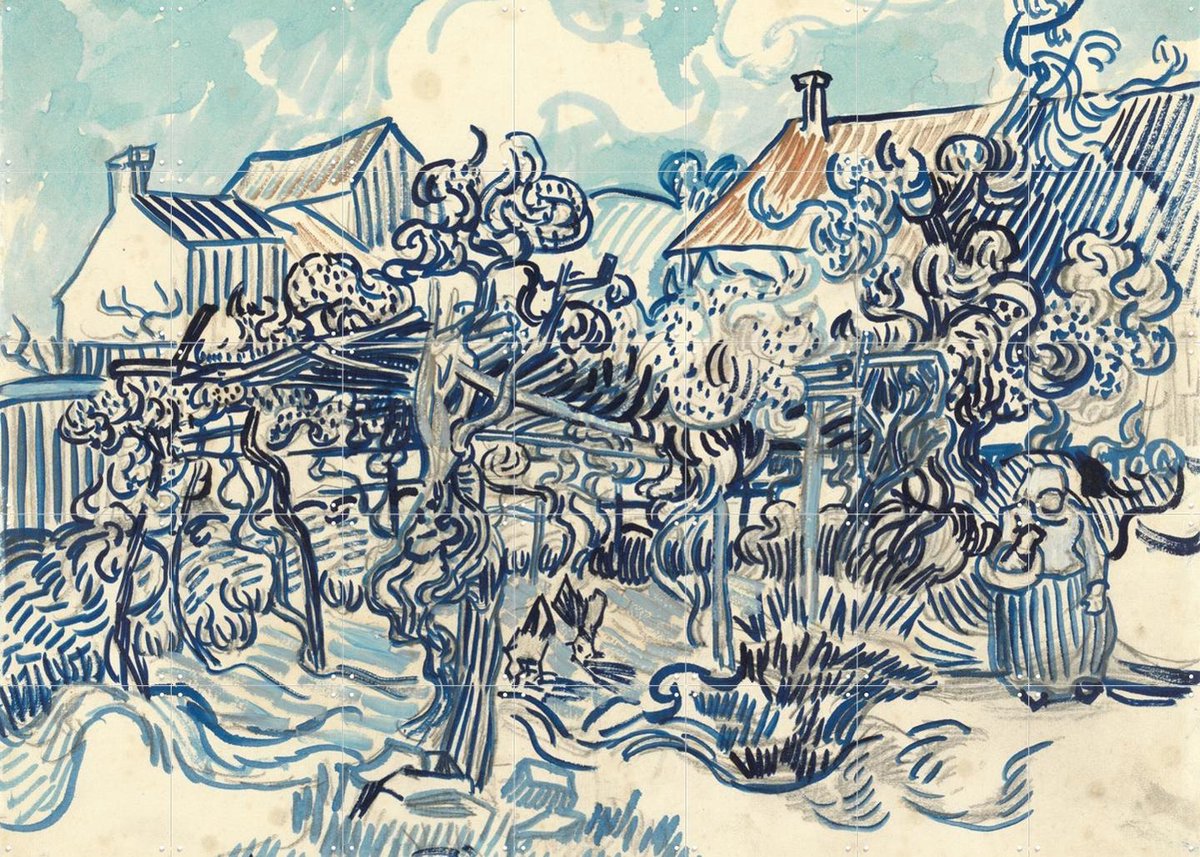 IXXI Oude wijngaard met boerin (1890), Vincent van Gogh (1853 - 1890) & Van Gogh Museum - 140 x 100 cm - Gratis ophangtool - Grote wanddecoratie en