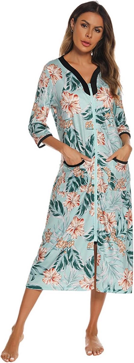 Dames Lichtgewicht Badjas met Ritssluiting en Bloemenprint