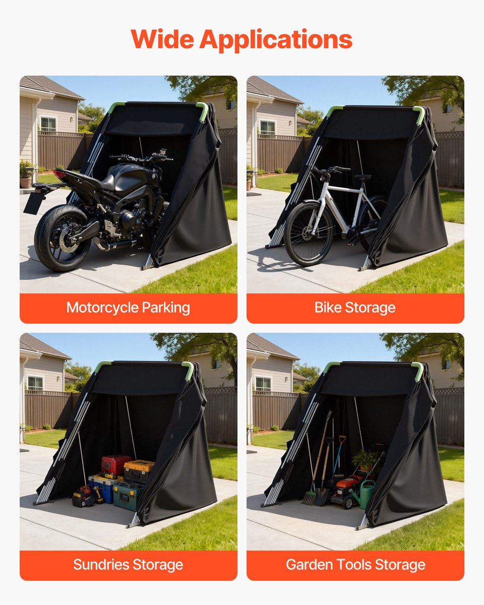 VEVOR Motortentgarage, Motorhoes 3460x1375x1900 mm, Motorgarage met veiligheidsslot, 600D Oxford vouwtent, Weerbestendige motorhoes met ventilatieramen, Zwart – foto 8
