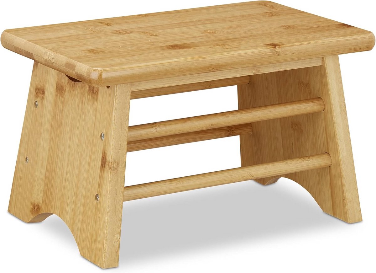 2x Bamboe Krukje Opstap Bankje Badkamer Keuken Hocker Naturel