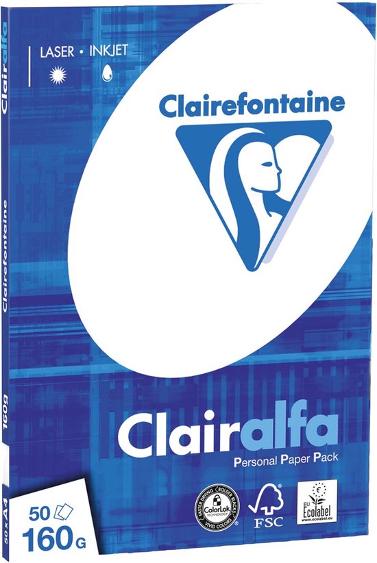 Clairefontaine Clairalfa PPP Papier – A4, 160 G, 50 Vellen, Roze, FSC-gecertificeerd, Voor Laser- En Inkjetprinters