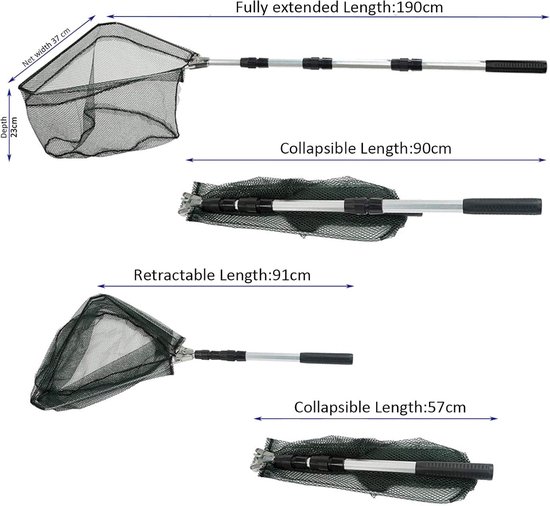 Visnet - Schepnet Vangnet - Vissen Aquarium - Inklapbaar Telescoop - 190 cm - Wit — afbeelding 4