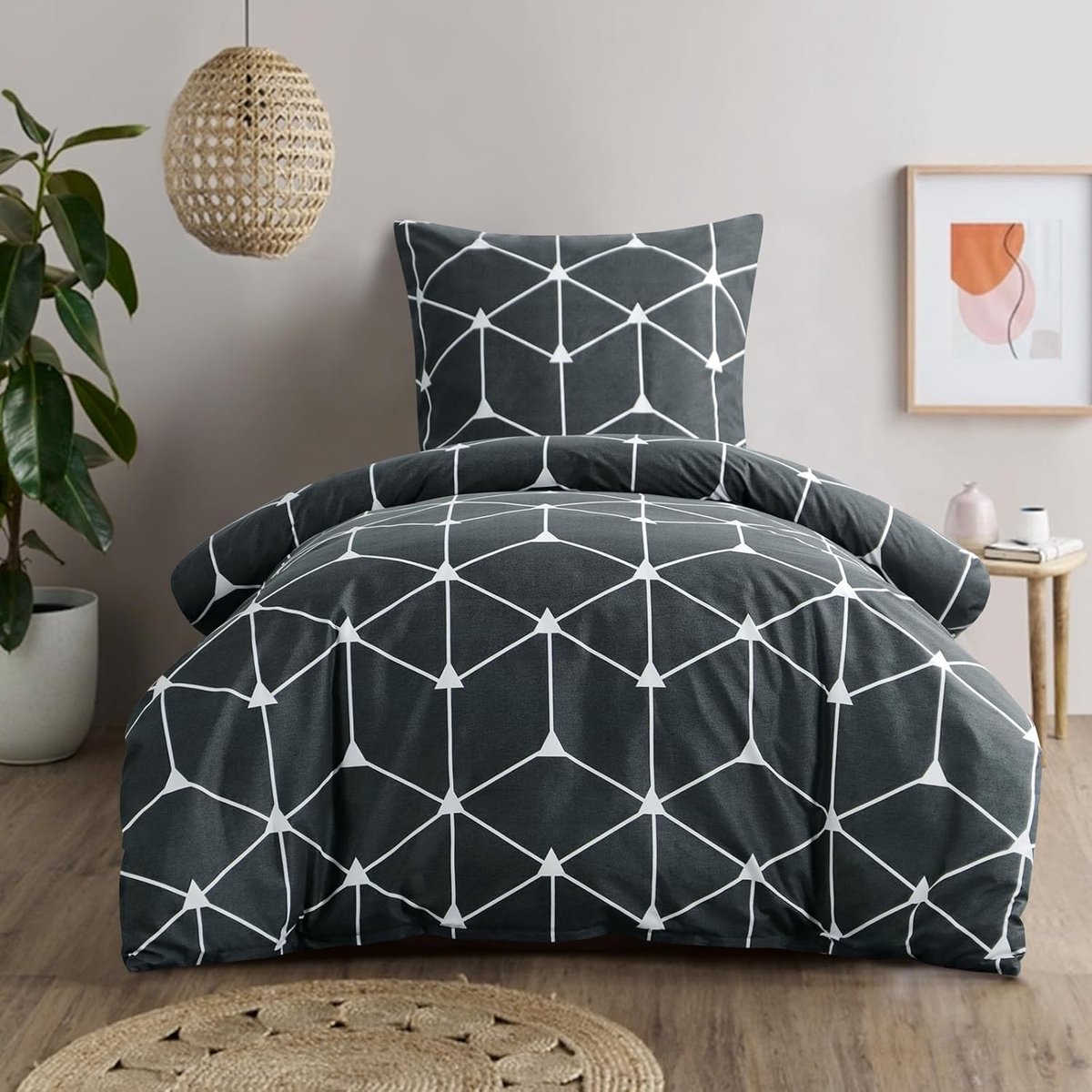 Dekbedovertrek Antraciet 155x220 cm (2-delig) - Zacht Microvezel met Geometrisch Patroon en Ritssluiting