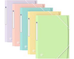 Ordner A4+ met 3 Kleppen en Elastiek - Set van 5 Pastelkleurige Mappen