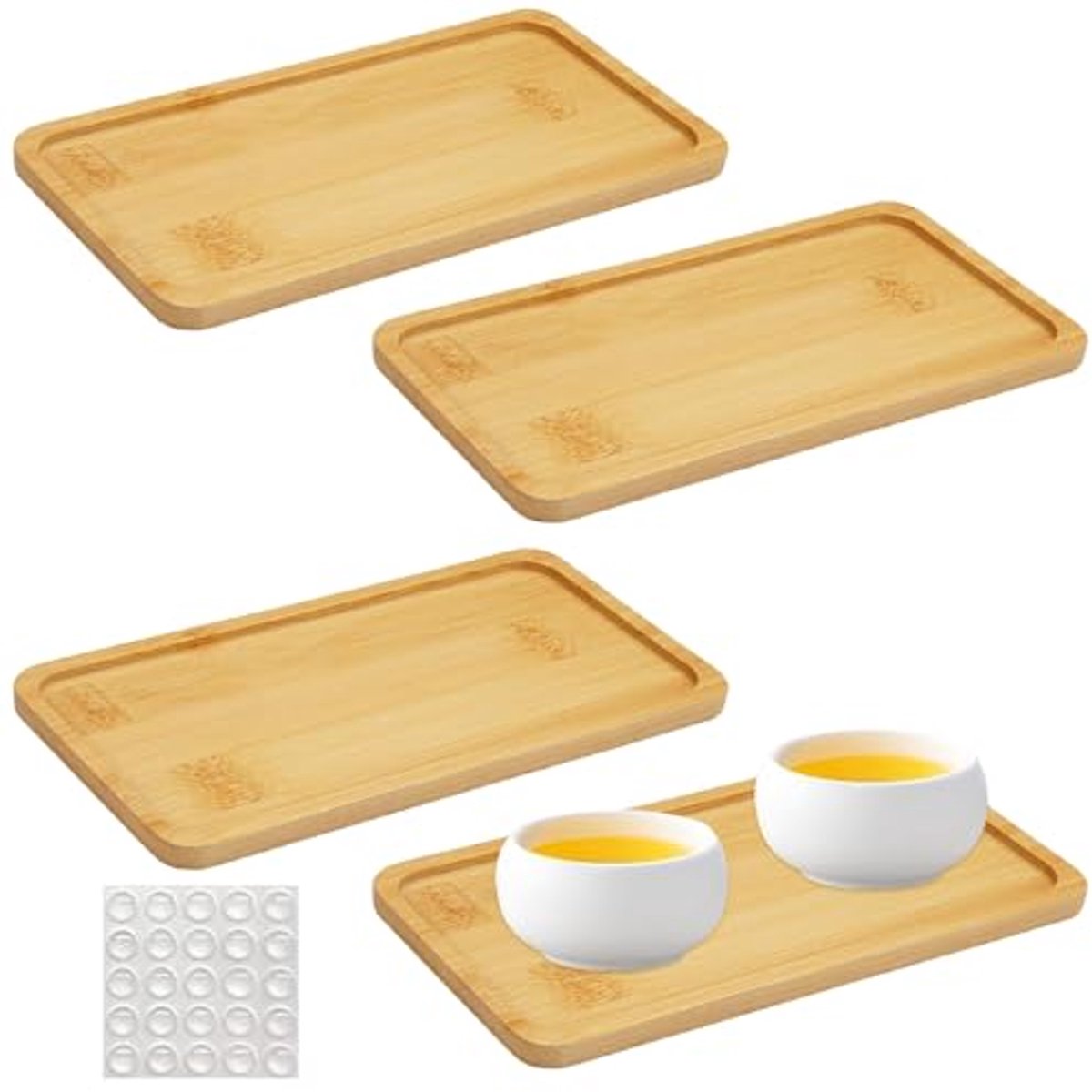 Ultiluxe® Bamboe Dienblad - 4 Stuks - Houten Tray - Serveerplank - 17,5 x 8,8 x 1 cm - Rechthoekig - Verhoogde Rand - Beige/Bruin