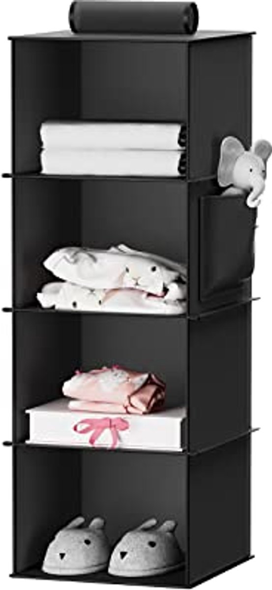 Ultiluxe® Hang Organizer - Hangrek - Hangende Kast Opberger - 4 Vakken - Verstevigd - Ruimtebesparend - Zwart