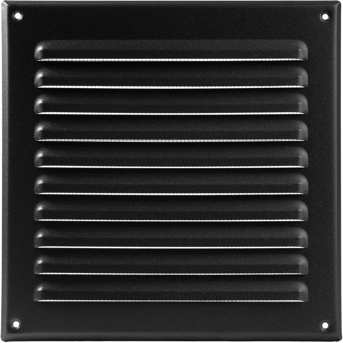 Vierkant Ventilatie Rooster Zwart Metaal 20x20cm Binnen - Afmetingen voor Badkamer, Keuken en Kantoor
