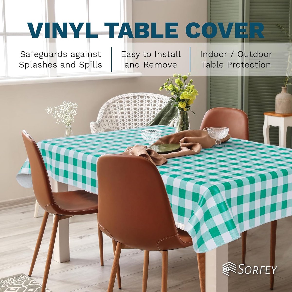 Vinyl Tafelkleed Rechthoekig Wasbaar geruit Zwart voor Keuken en Eetkamer