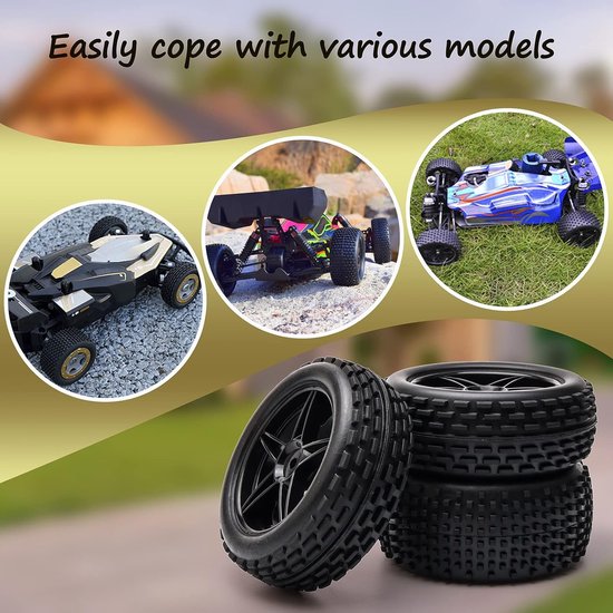 RC Auto 1/10 Schaal Off Road Voor- en Achterwielen met Zwarte Banden (Set van 4) van Merkloos	 — afbeelding 2