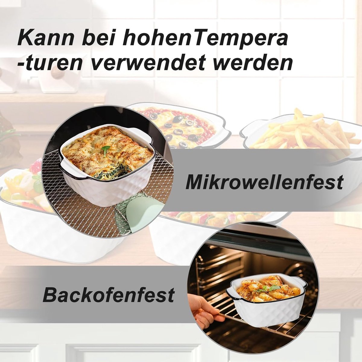 Keramische Ovenschaal - Mini Bakvorm - Porties Bereiden - Set van Vier - 12 x 12 x 5.5 cm - Wit — cadeau in Kookcadeaus - foto 3