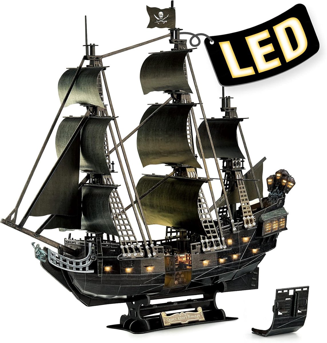 3D Puzzel Schip met LED Verlichting - Piratenschip Modelbouwkit voor Volwassenen