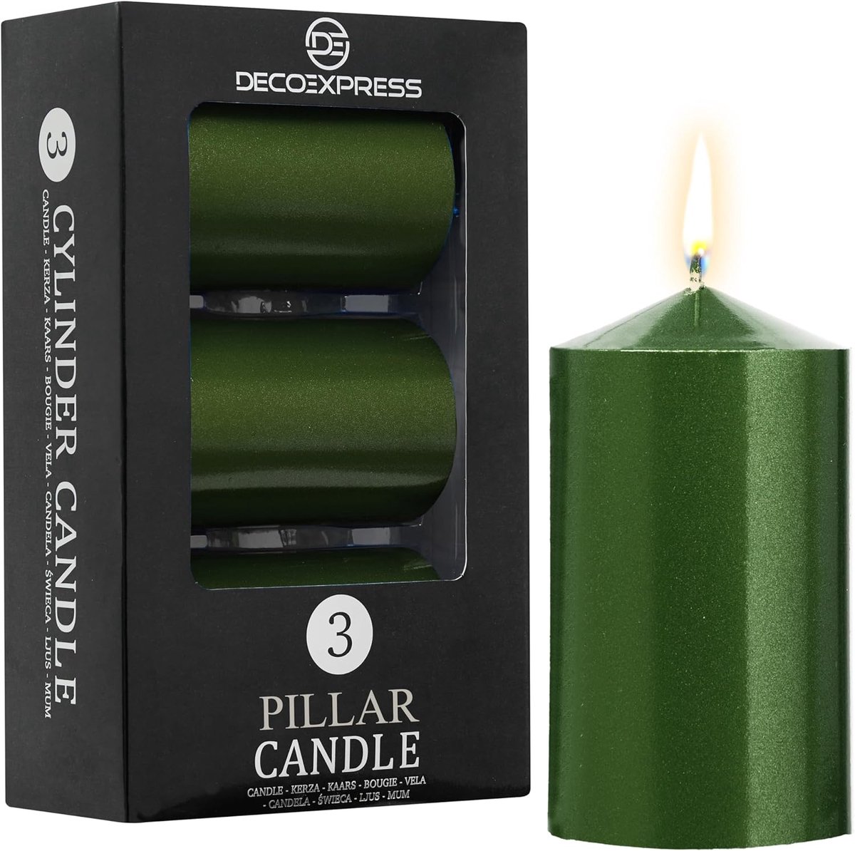 Set van 3 Decoratieve Pijlerkaarsen - Lange Brandduur 30 Uur - Rustiek Metallic Kleuren