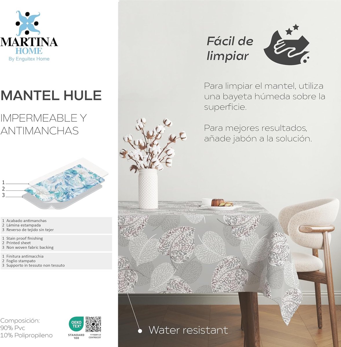 Waterdicht en Vuilafstotend Tafelkleed - Wasbaar Tafelzeil 250x140 cm Grijs