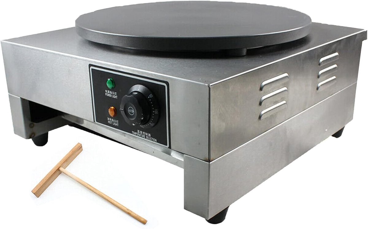Elektrische Crêpepan met Houten Spatel en Antiaanbaklaag