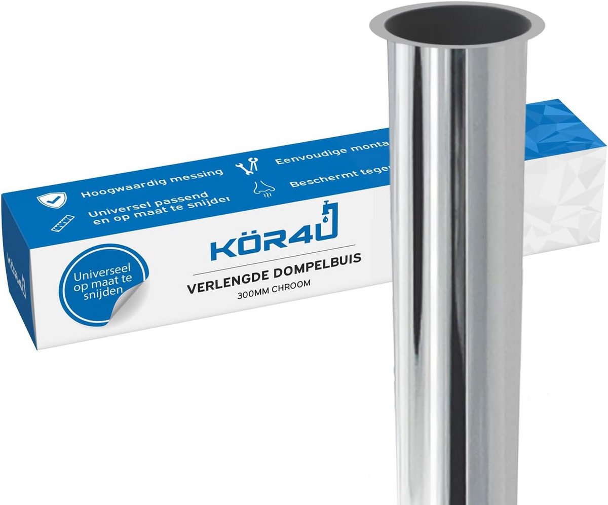 Extra Lange Dompelbuis 300mm Chroom voor Universele Sifon en Beker-geurafsluiter