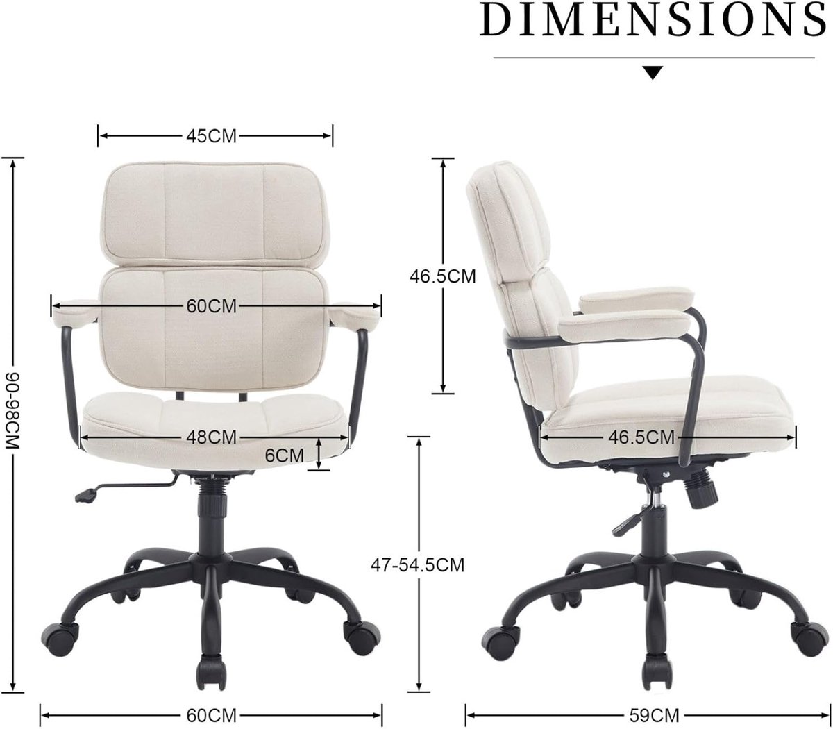 Ergonomische Thuisbureaustoel Casa Velluto ChenilleComfort BD4 – Draaibare Computerstoel in Beige, In Hoogte Verstelbaar, Met Hoge Rugleuning en Armleuningen – Perfect voor Studiekamer en Thuiswerk