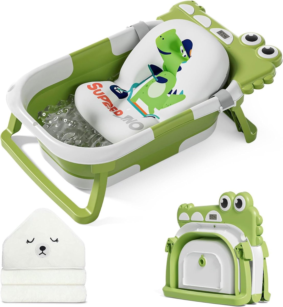 Opvouwbare Babybadkuip met Thermometer en Drijvend Babykussen | Draagbaar Reisbad