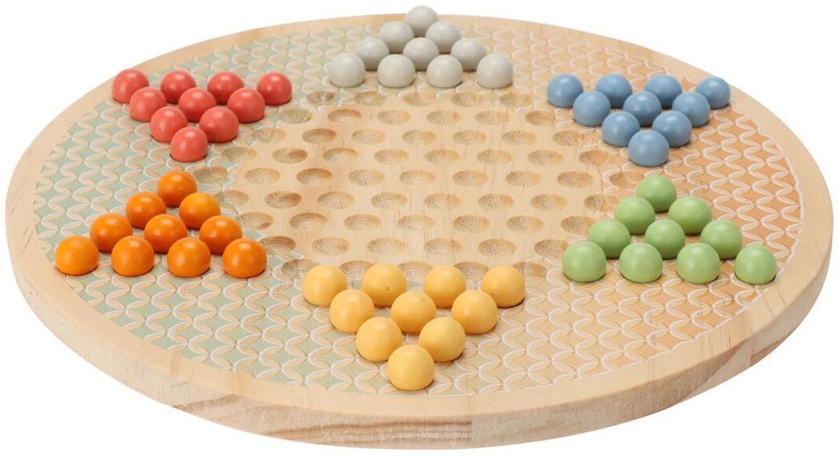 Bordspel Halma houten educatief spel Chinees dammen multicolor.
