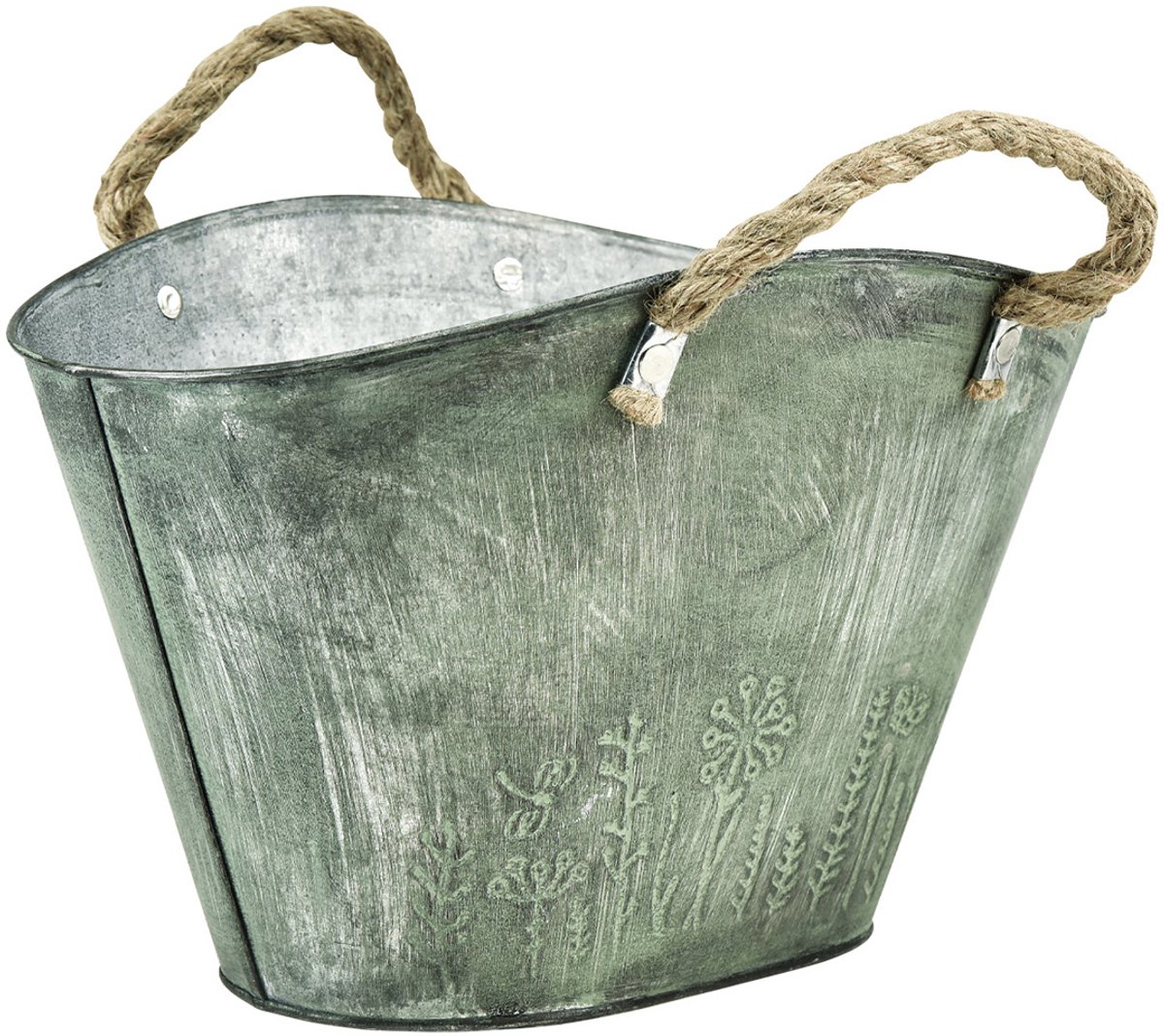 Bloempot met handvatten, tas, metaal, jute, 24,5 × 17 × 15,5 cm