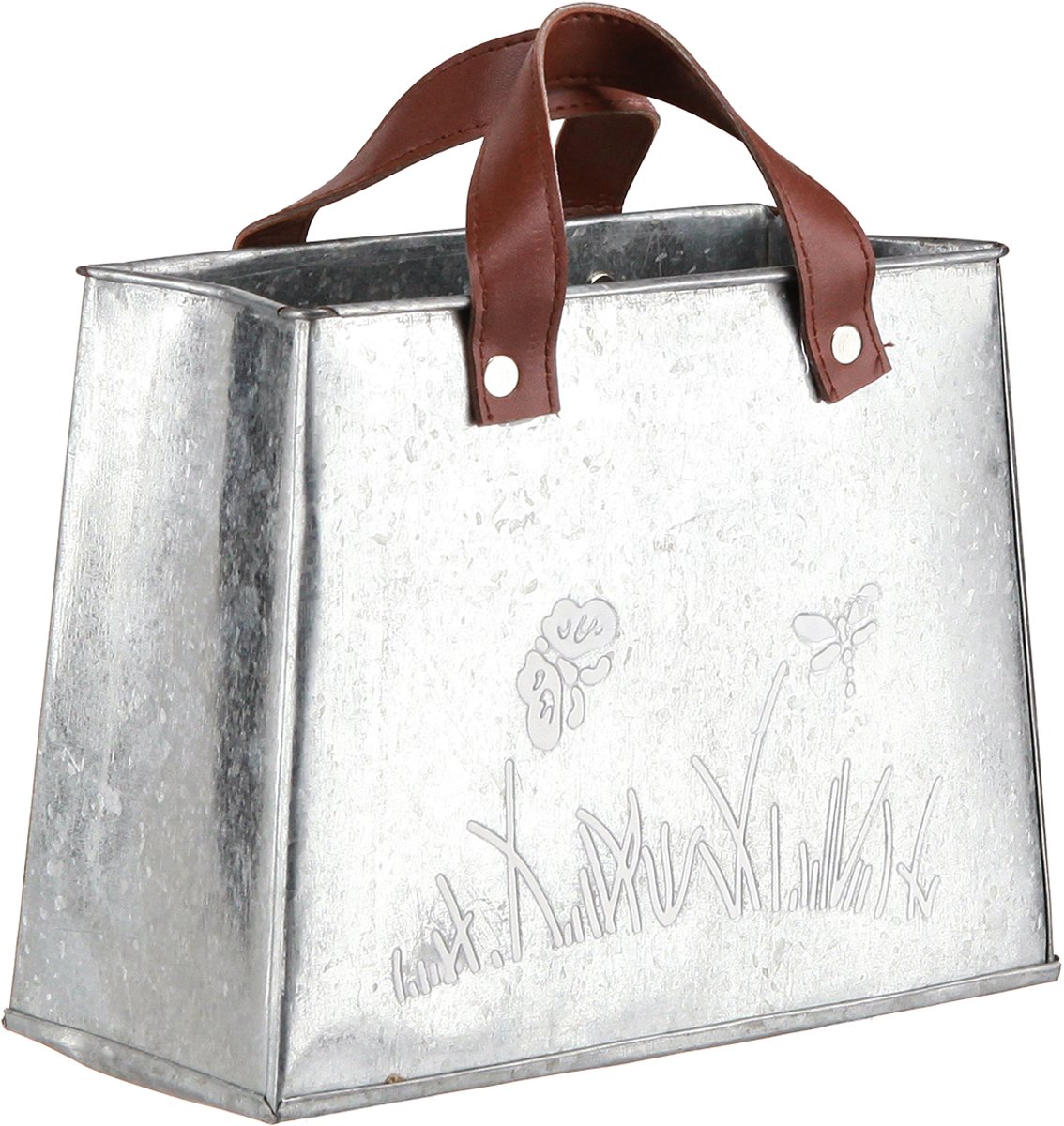 Decoratieve tas, zilver, wit, bruin, metaal, plantenpot, L22cm, 2 stuk