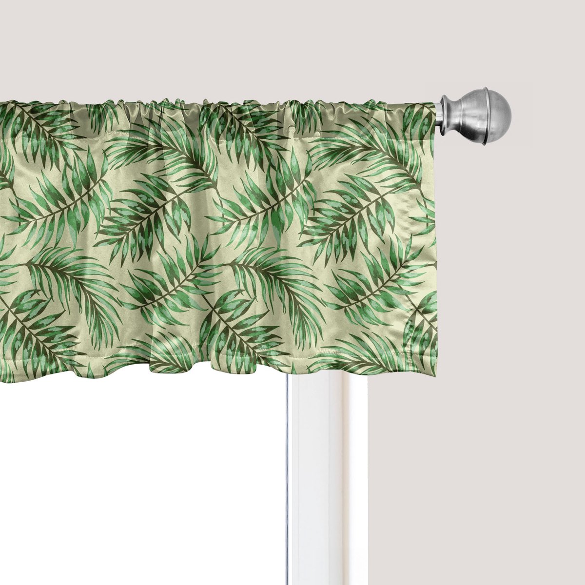 ABAKUHAUS Exotische raamvalance, gordijnvalance voor keuken en slaapkamer met tunnelzoom, 137 cm x 30 cm, varen groen pastelgroen