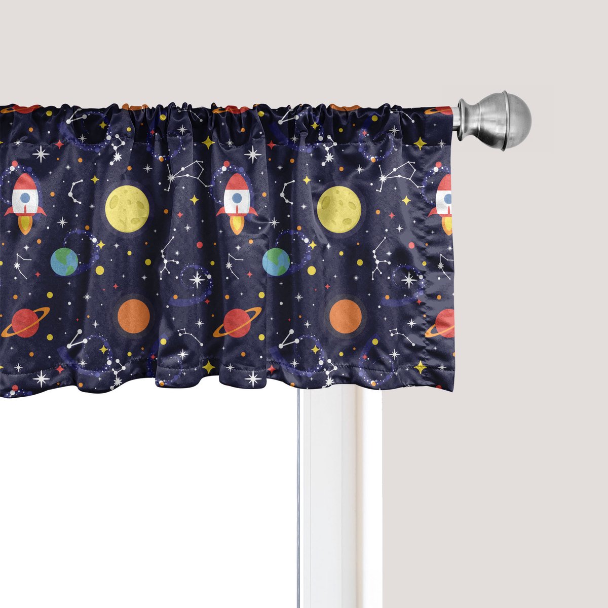 ABAKUHAUS Ruimteschip Raamvalletje,Gordijnvalletje voor Keuken Slaapkamer Decoratie met Tunnelzoom, 137 cm x 45 cm, Indigo Multicolor