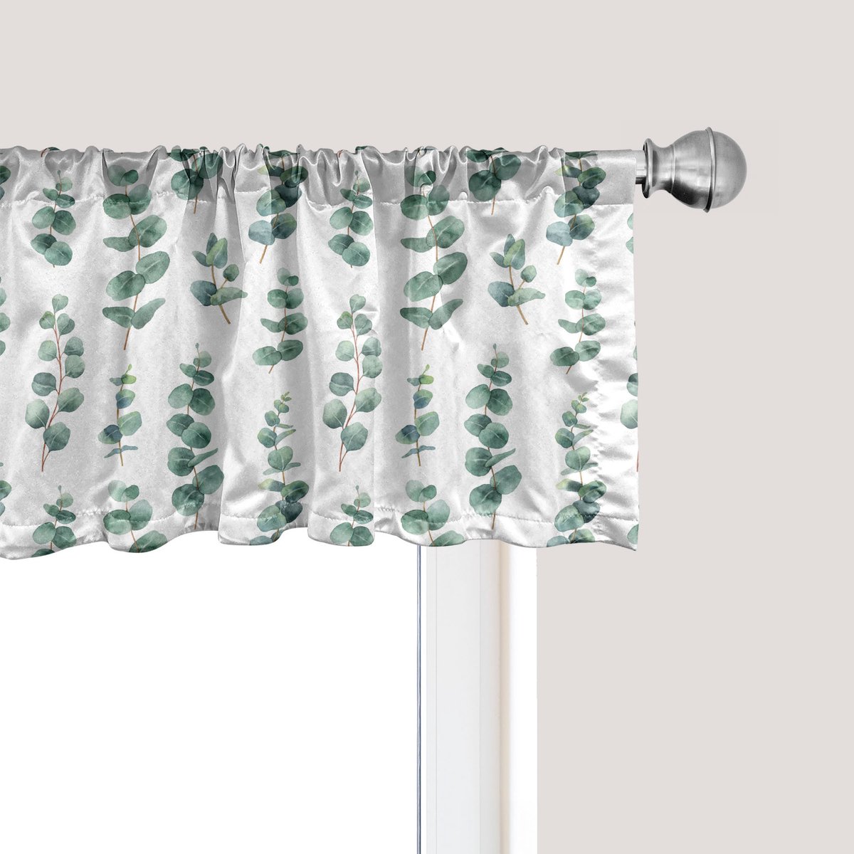 ABAKUHAUS Eucalyptus raamvalletje, gordijnvalletje voor keuken- en slaapkamerdecoratie met tunnelzoom, 137 cm x 30 cm, lauriergroen en wit
