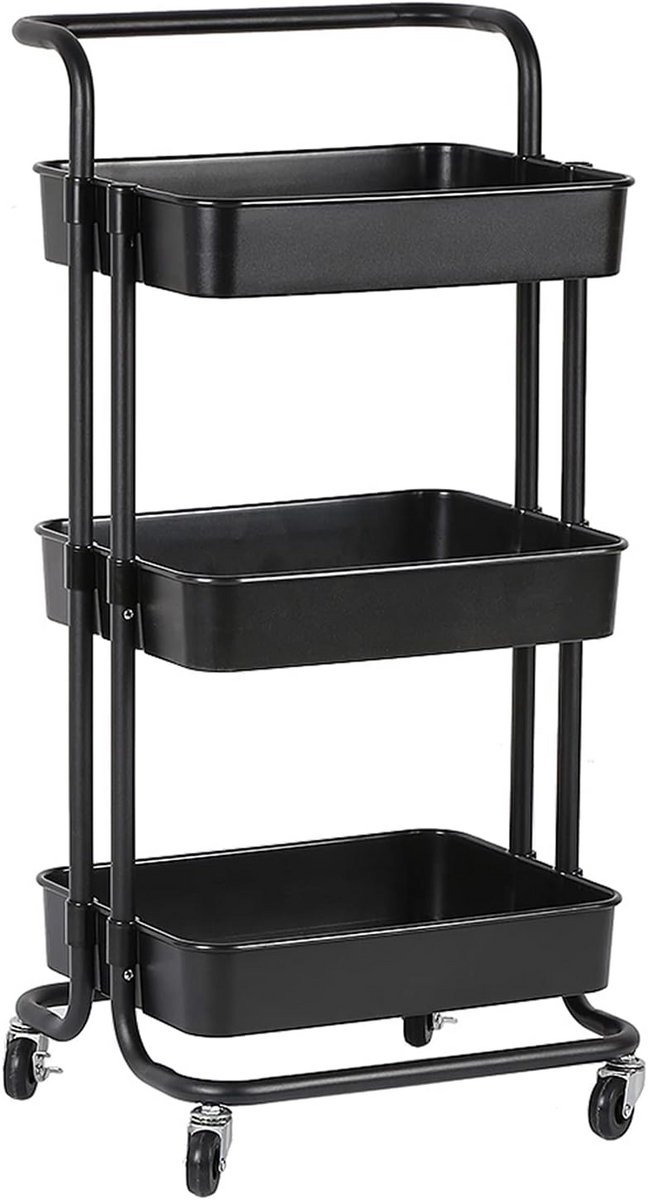 Multifunctionele trolly met 3 niveaus voor opberging in huis - Zwart 43 x 36 x 86 cm