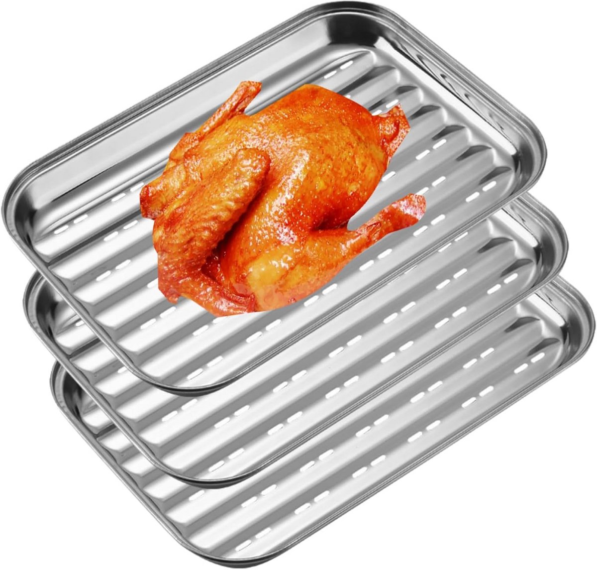 Set van 3 BBQ Grillschalen RVS - Herbruikbare Grillmand voor Groente, Vis en Vlees