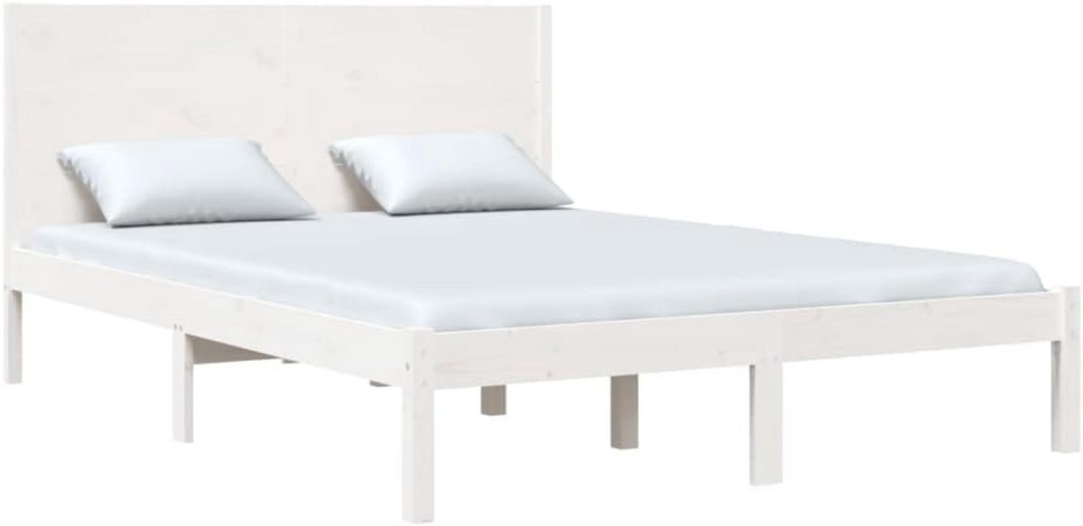 Tweepersoons Bedframe Massief Hout 140x200 cm Wit - Stevig Ledikant