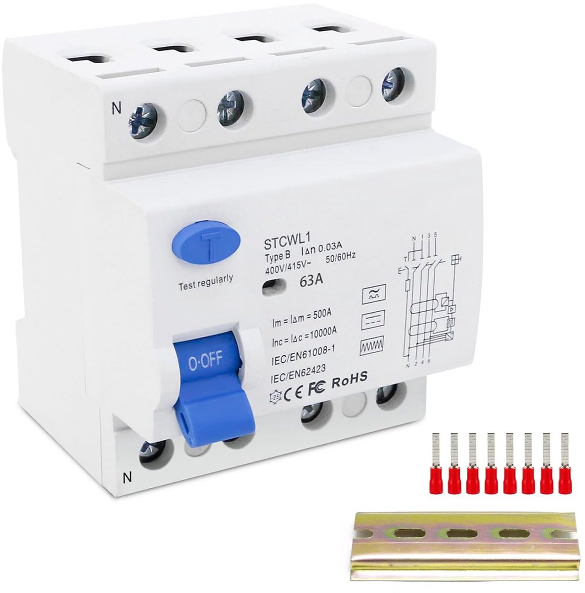 4-polige 63A 30mA Type B Differentieelschakelaar met 6mA DC Detectie