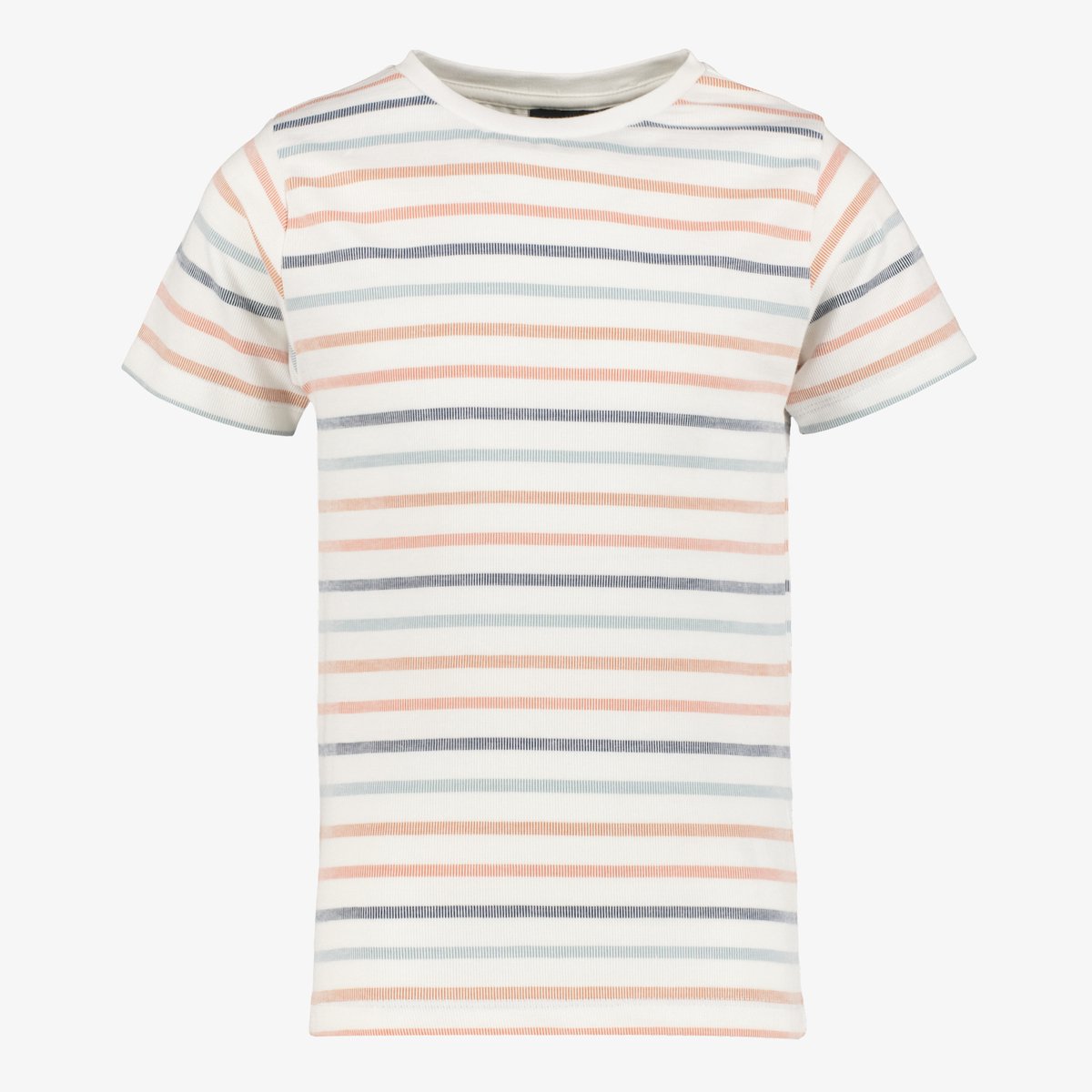 Unsigned gestreept jongens T-shirt wit pastel - Maat 170