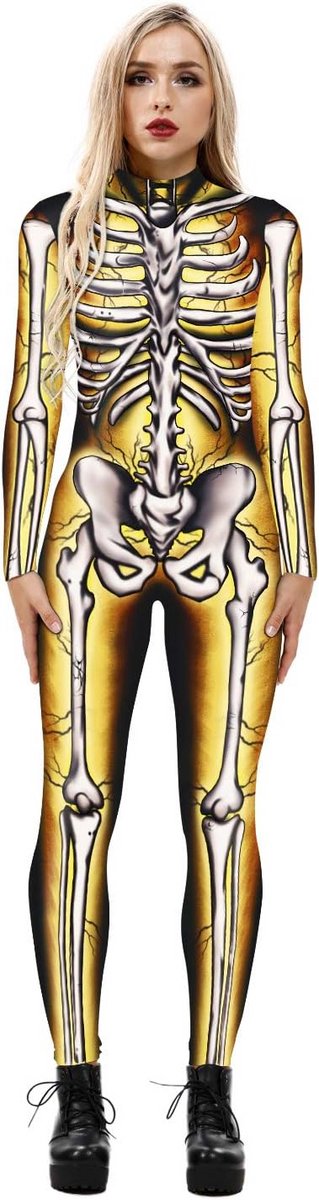Dames Skelet Kostuum Halloween Stretch Catsuit Jumpsuit Bodysuit