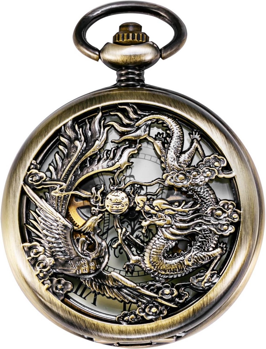 Antiek Mechanisch Zakhorloge voor Heren met Ketting, Handopwinding en Schedel Design