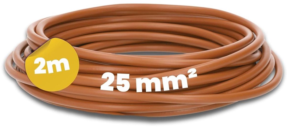 Kalitec 2 meter H07V-K 25 mm² bruine bedradingskabel | Flexibele enkeladerige kabel | 25 mm² gevlochten draad | Fijnaderige bedrading | Enkeladerige meterkastkabel | Enkeladerige kabel voor schakelkasten | Schakelkabel