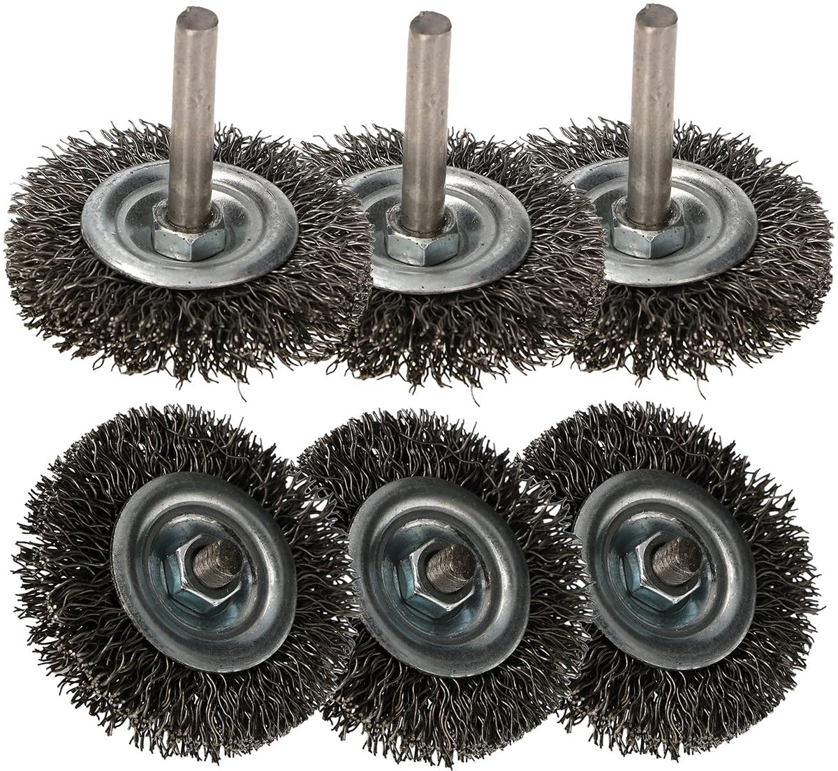 6-delige Schijfborstel Set 50mm met Ronde Schacht - Gegolfde Staaldraad voor Boormachine
