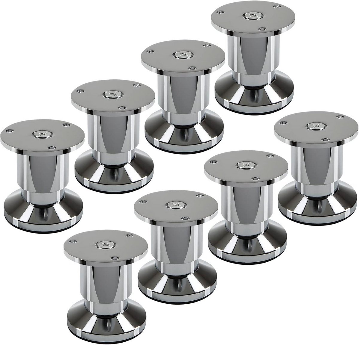 8x Verstelbare Meubelpoten TERRA 50mm Hoogte +15mm Zwaar Belastbaar Chroom
