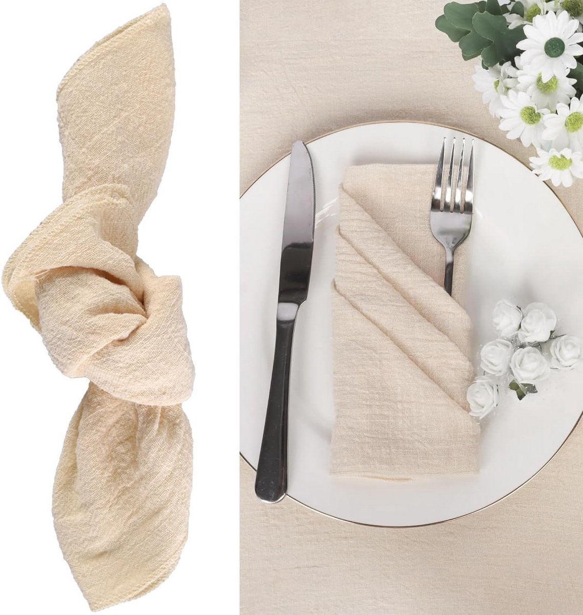 4 Katoenen Servetten Beige Boheemse Stijl 40x42 cm Herbruikbaar