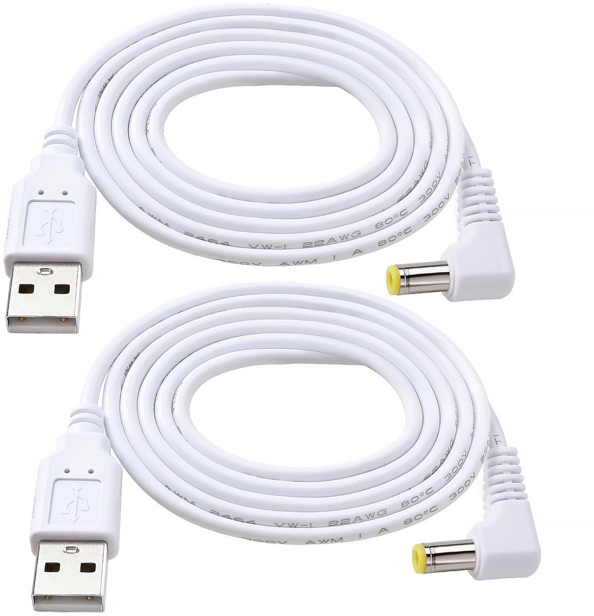 2x 1 Meter Haakse USB naar 5.5x2.5mm DC Voedingskabel 5V