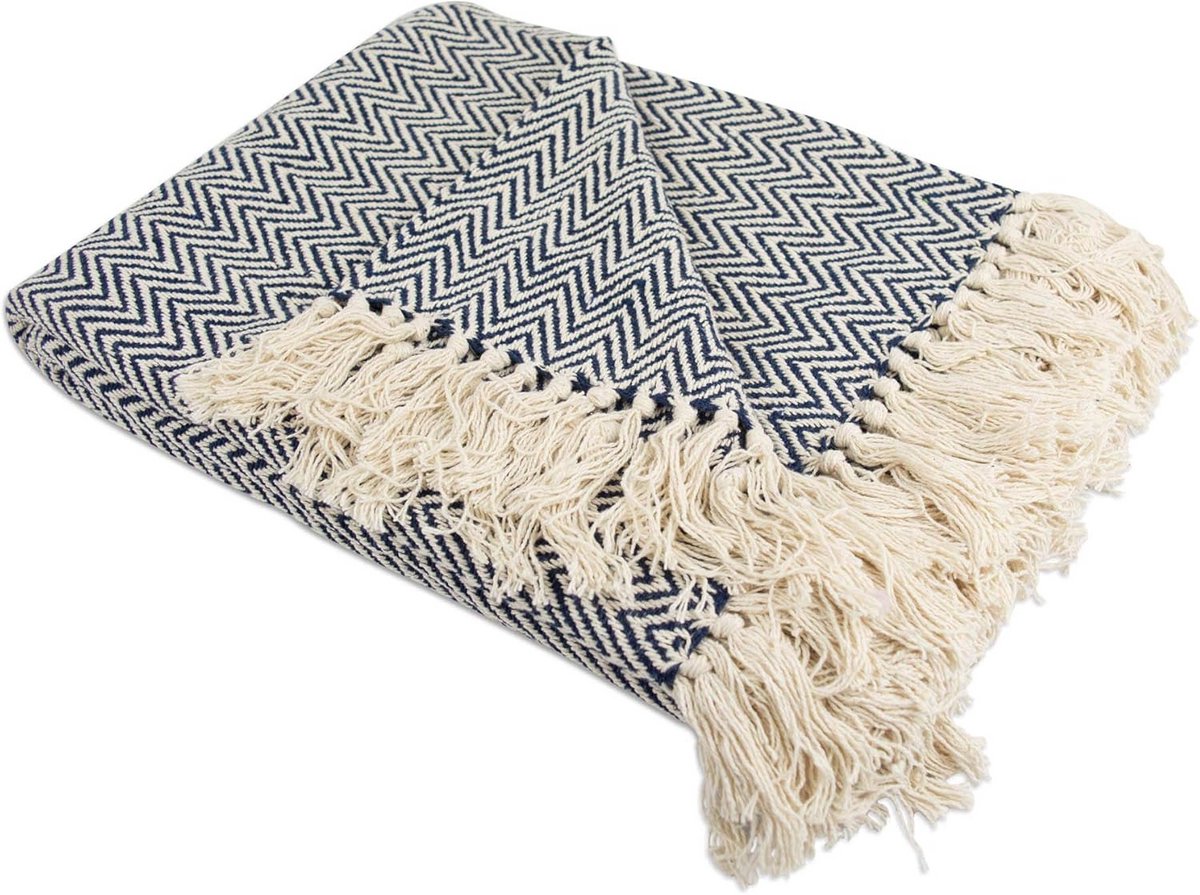 Handgeweven Katoenen Plaid - 50x60 cm - Nautisch Blauw