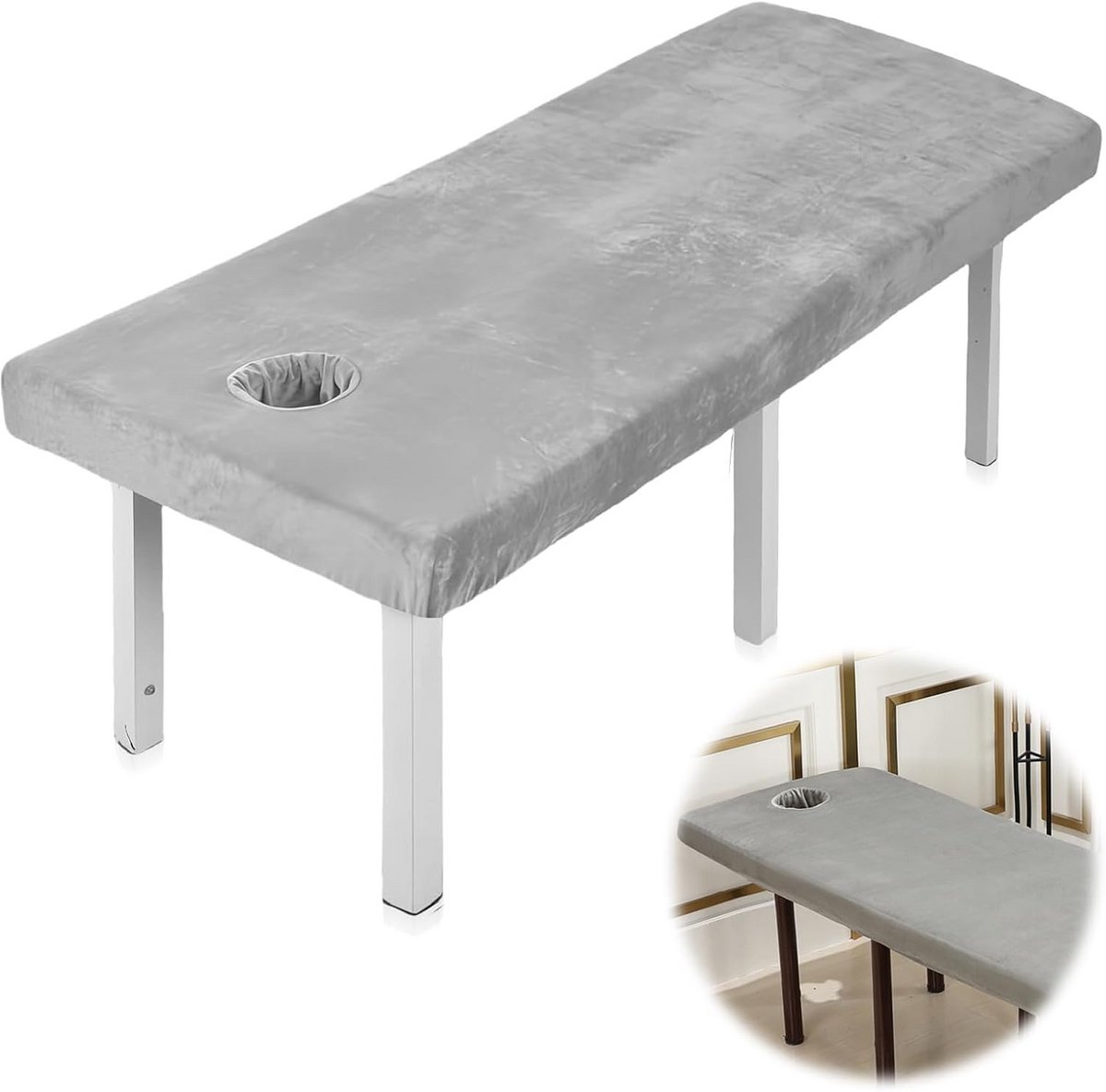 Hoes voor Massagebank 190x80 cm - Dikke, Zachte Kristallijnen Fluweel - Wasbare & Elastische Tafelbeschermer voor Wellness en Spa