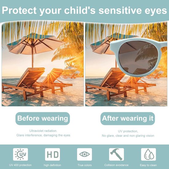 Zonnebril voor baby's en peuters - UV400 bescherming - gepolariseerde glazen - zacht en elastisch frame - verstelbaar bandje - geschikt voor kinderen van 6 maanden tot 3 jaar - TAC glazen - antireflecterend - breukveilig — afbeelding 3