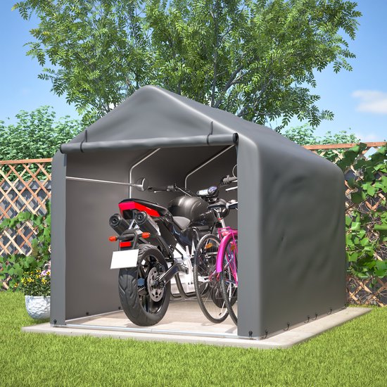 Jaxilyn Fahrradgarage 187x100x160 cm, Wetterfester Gartenschuppen mit UV-Schutz, Gerätezelt für Fahrräder, Gartenmöbel & Werkzeuge, Hellgrau