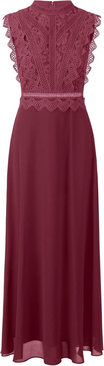Lange Mouwloze Avondjurk Chiffon en Kant - Ronde Hals