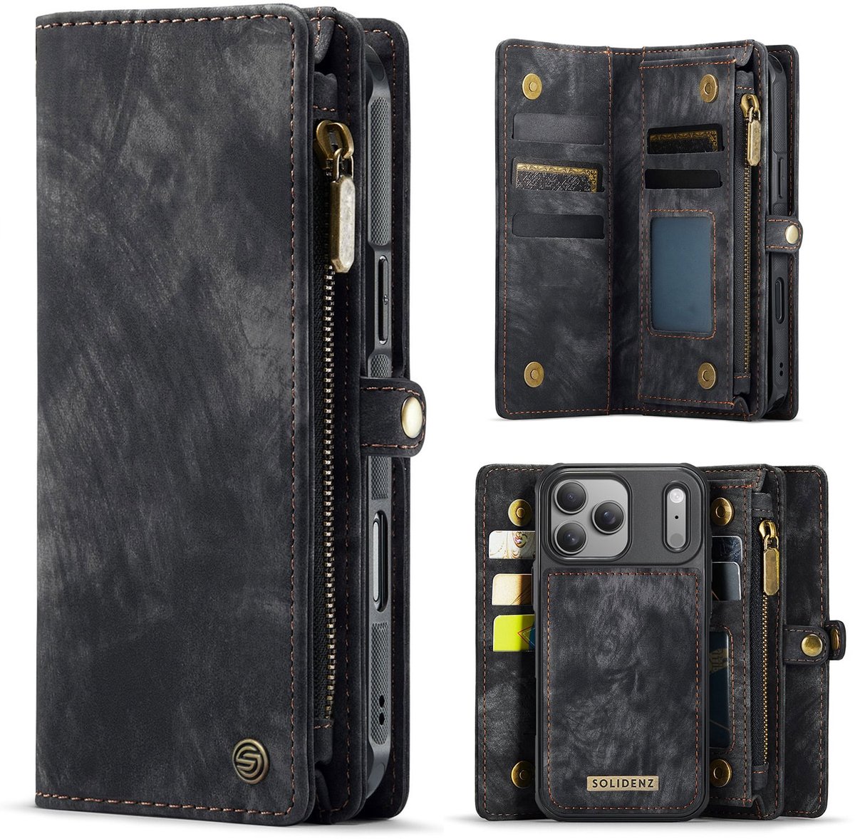 Solidenz Hoesje - Geschikt voor Apple iPhone 17 Pro Max - Urban Wallet - Zwart