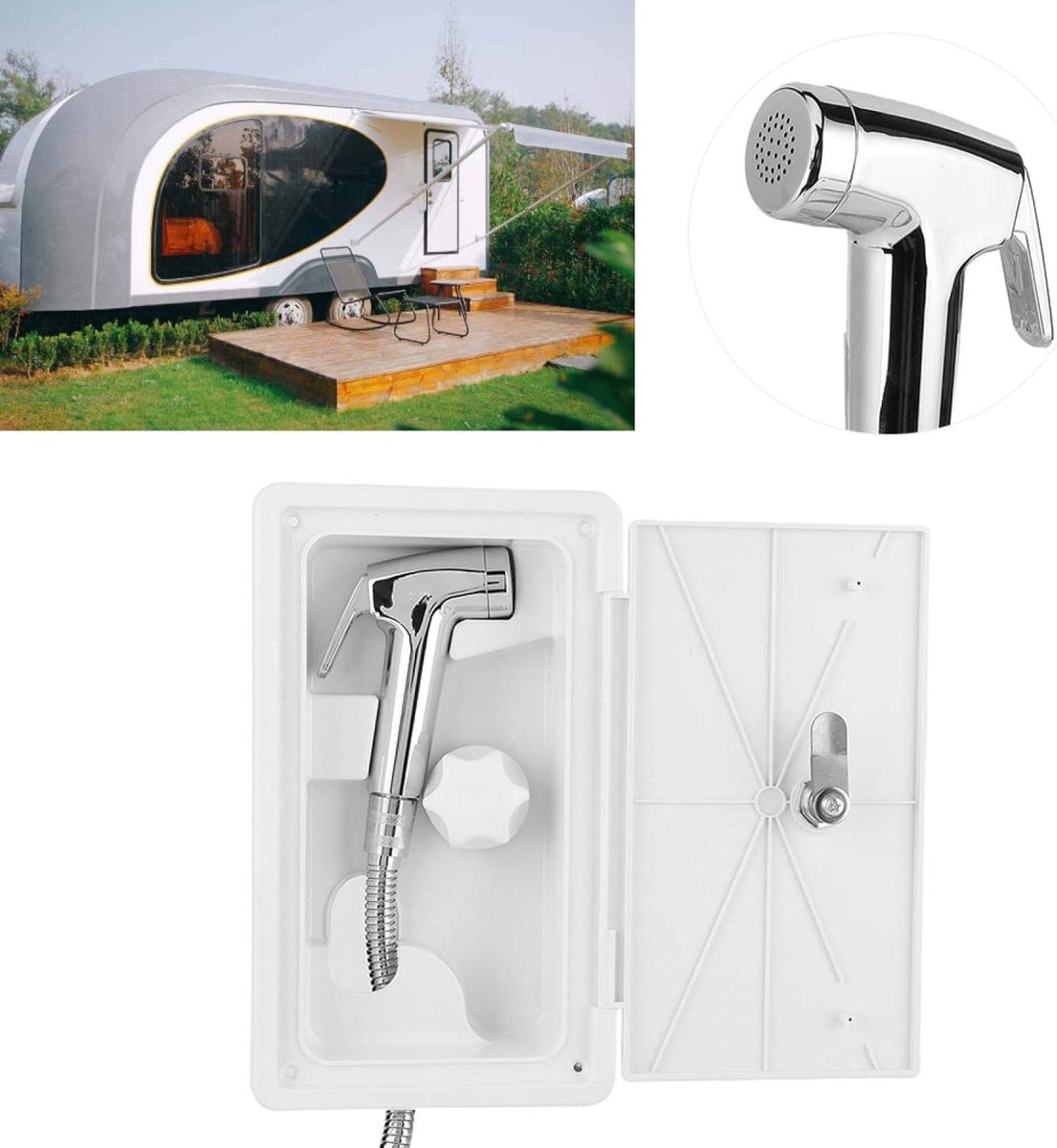 Buitendouche Camper - Douchebak Camper - Reizen Comfortabel Maken - Warm-Koudschakelaar - 267 x 157 mm - Zwart thumbnail 6