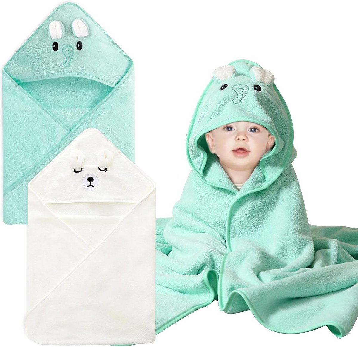 Zachte Baby Badjas met Kap | Coral Fleece | 80x80 cm | Set van 2