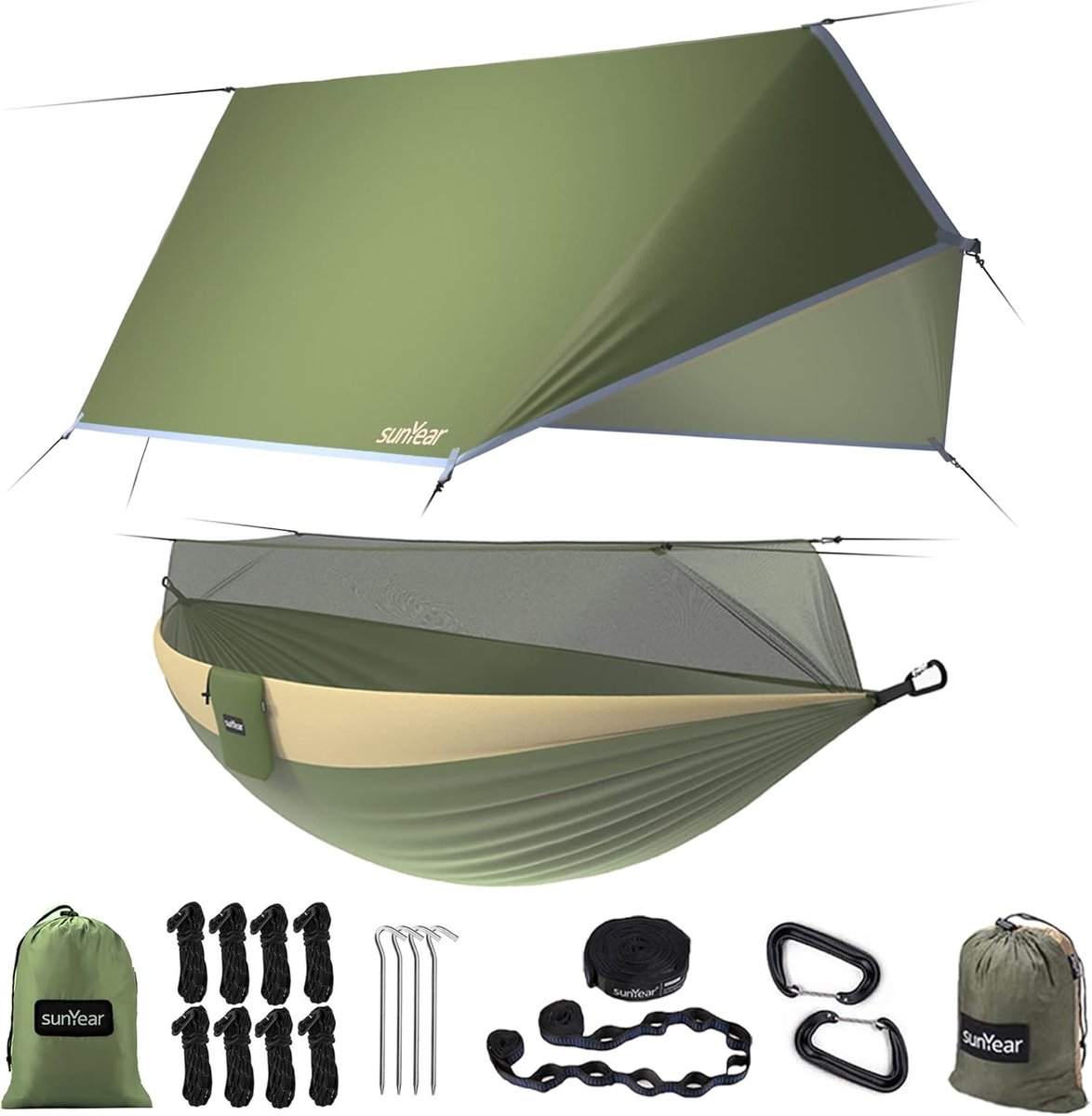 Campinghangmat voor 2 personen met net, draagbare en multifunctionele hangmat, perfect voor buitenactiviteiten