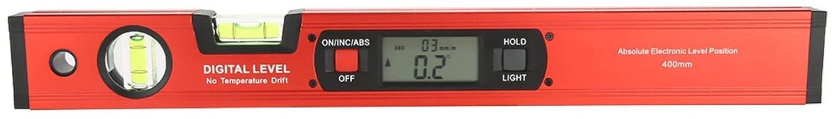 Digitale Waterpas met LCD Hoekmeter 4 x 90° Magnetisch Basis Aluminiumlegering Rood