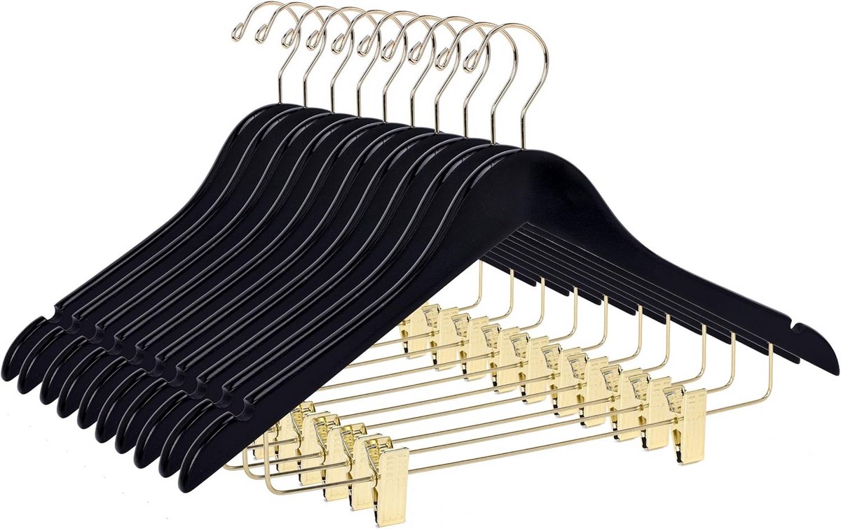 Houten Rokhange 10-Pack met Verstelbare Clips voor Broeken, Jassen en Blouses